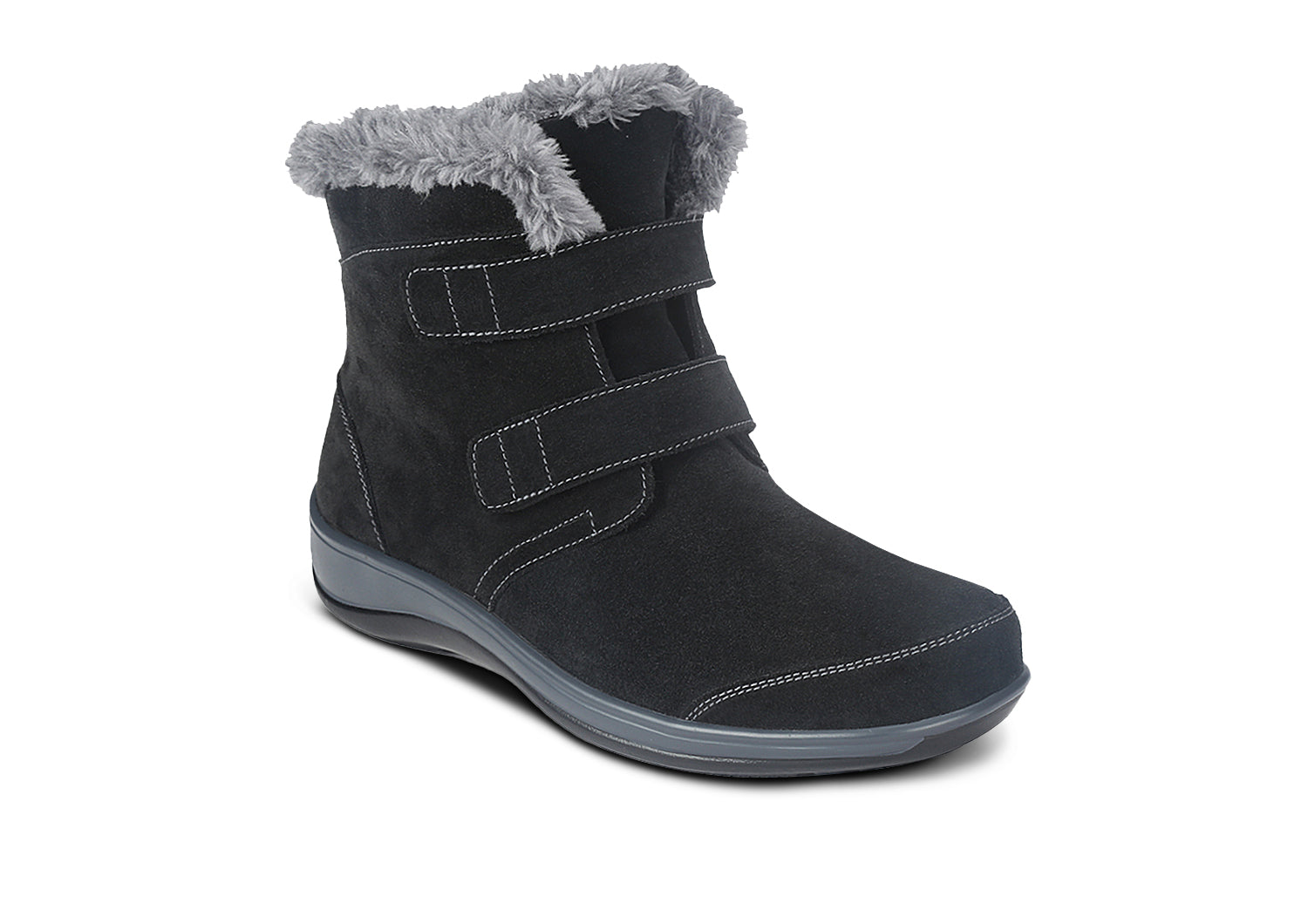Women's Warm Winter Boots with Fur | OrthoFeet Florence Black