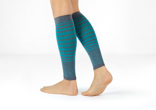 Compression Calf Sleeves Standard 15-20 mmHg -  Gray/Teal Stripe